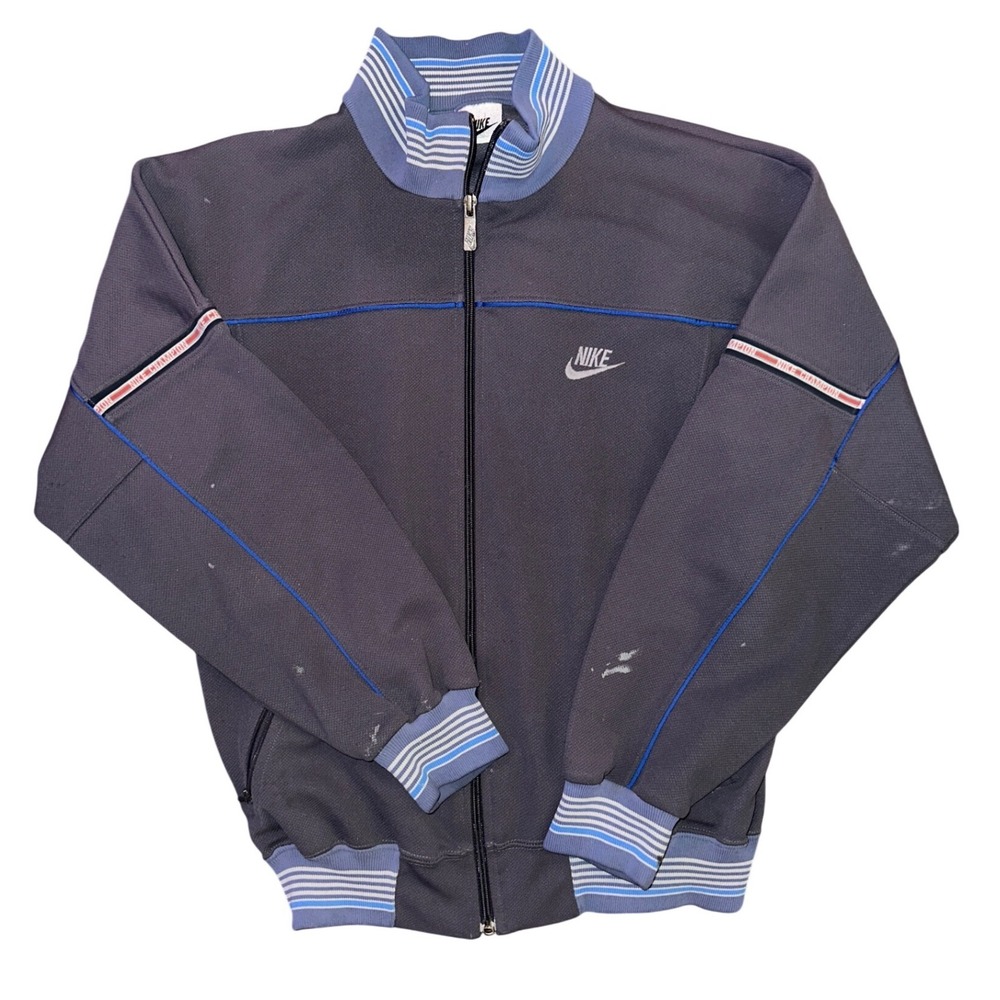 Vintage Nike Track Jacket Grey Blue Striped Trim Full Zip Mens Medium Retro